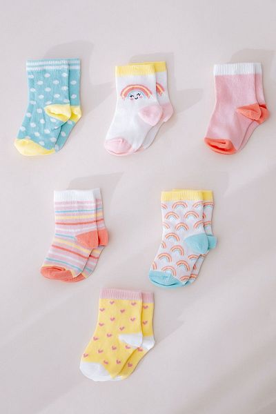 Lilabio Rainbow Patterned 6-Piece Socks for Baby Girl
