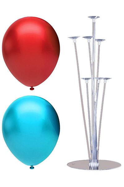 BAL10 DÜNYASI 7 Stick Balloon Stand + 20 Balloons (Red, Light Blue)
