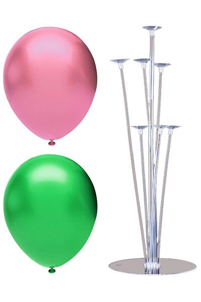 BAL10 DÜNYASI 7 Stick Balloon Stand + 40 Balloons (Dark Green, Pink)