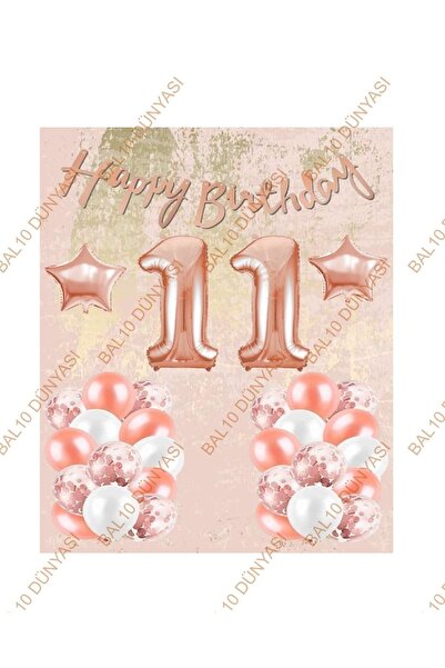 BAL10 DÜNYASI Happy Bırthday Kaligrafi Banner Yıldızlı Balon Seti 11 Yaş