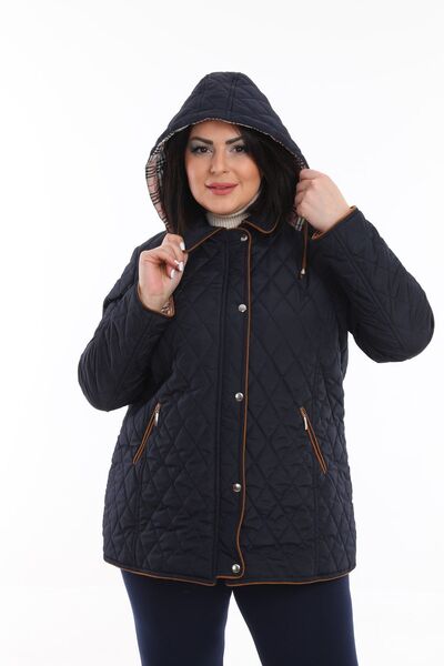 TUTveAL Collection Nagy méretű steppelt kabát - tavaszi, kockás mintával és vízálló kapucnival