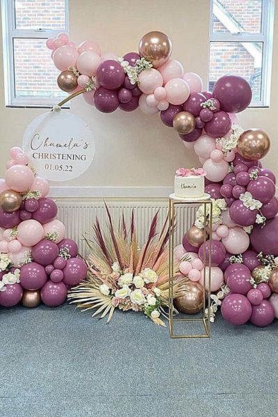 BAL10 DÜNYASI Retro Wild Strawberry Macaron Pink Chrome Gold Balloon Set 50 Pieces