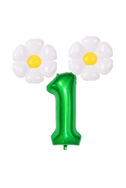 BAL10 DÜNYASI 1 Figure Dark Green Number and Daisy Foil Balloon Set