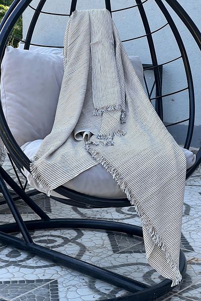 Bahtiyar İpek Black striped Cotton-linen Table sofa Cover - Multi-purpose Hand-woven