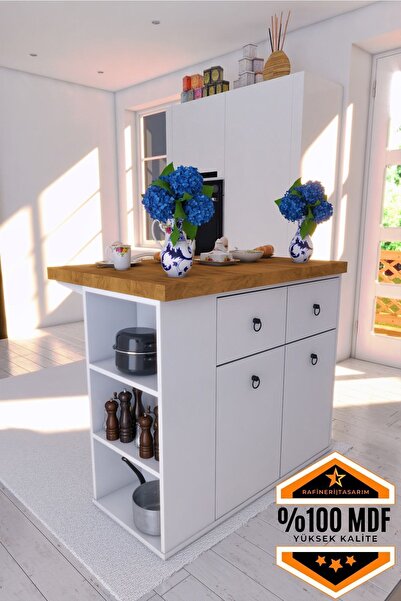 RAFİNERİ Lalin Mutfak Adası Dolaplı Çok Amaçlı Çekmeceli Kapaklı Mdf