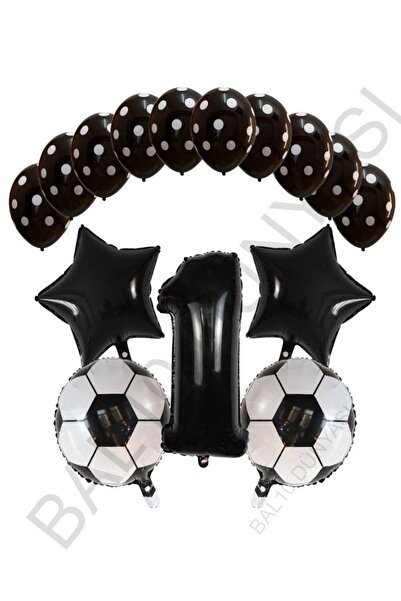 BAL10 DÜNYASI Black Number Football Ball Star Foil and Score Balloon Set Age 1