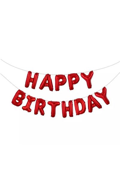 BAL10 DÜNYASI Happy Birthday Red Color Foil Balloon Set
