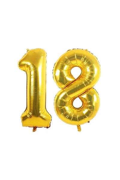 BAL10 DÜNYASI 18th Year Foil Balloon Set Gold 100 Cm