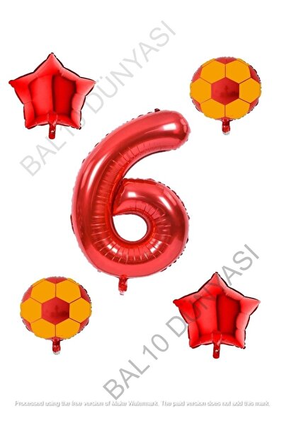 BAL10 DÜNYASI Yellow Red Football Ball Foil Balloon Set Age 6