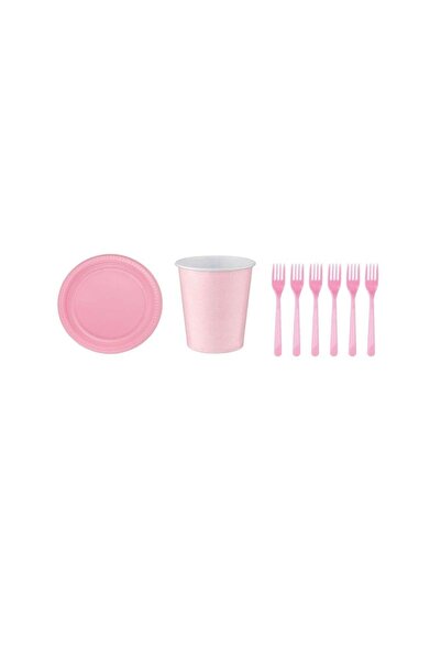 Pembe Doğum Günü Tabak Bardak Çatal Seti 8 Kişilik