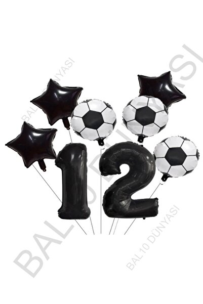 BAL10 DÜNYASI Star Number Football Ball Patterned Foil Balloon Set Age 12