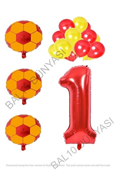 BAL10 DÜNYASI Yellow Red Football Ball Foil And Latex Balloon Number Set Age 1