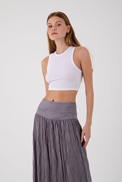 ONE8 Maxi Length Crush Skirt with Ornamental Pocket Detail and Side Zipper