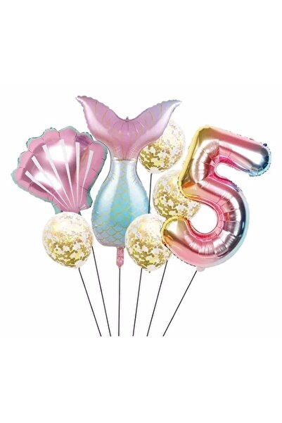BAL10 DÜNYASI Deniz Kızı Kuyruk Folyo Set Konsept Doğum Günü Set 5 Yaş Balon
