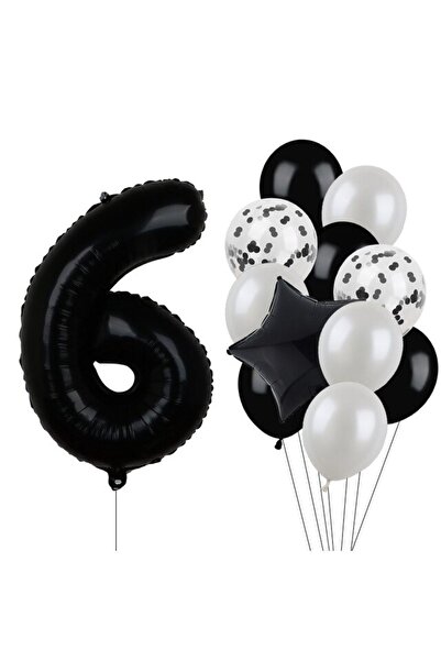 BAL10 DÜNYASI مجموعة بالونات من الفويل واللاتكس ذات الأرقام السوداء لعمر 6 سنوات