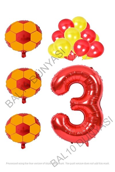 BAL10 DÜNYASI Yellow Red Football Ball Foil And Latex Balloon Number Set Age 3