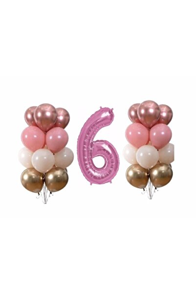 BAL10 DÜNYASI Pastel Chrome 6 Years Pink Birthday Balloon Set