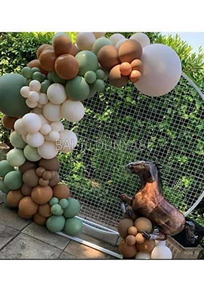 BAL10 DÜNYASI Mold Green Skin Chocolate Brown Color Balloon Chain 50 Pieces + 5 m Balloon Chain