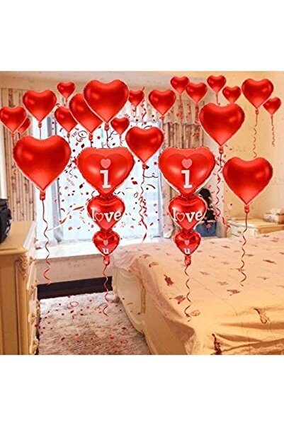 BAL10 DÜNYASI I Love You Balloon 10 Heart Balloon Balloon String Adhesive Val...