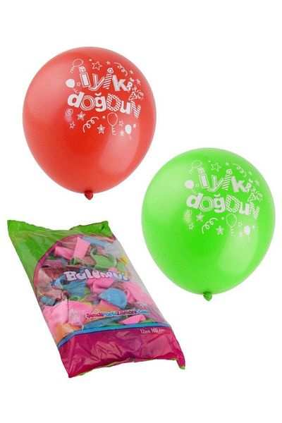 BAL10 DÜNYASI Happy Birthday Printed Mixed Color Balloon 12 Inch 20 Pcs