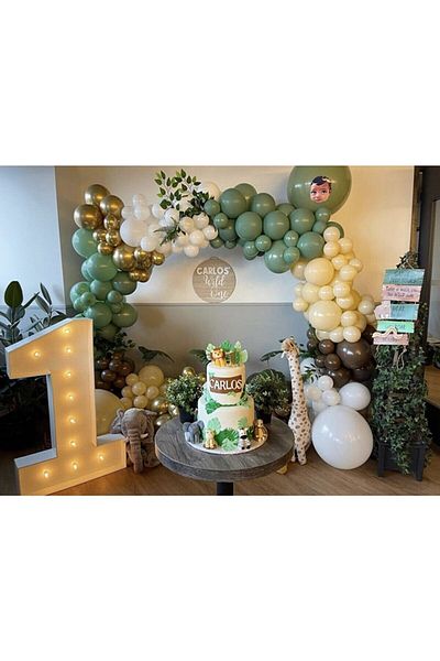 BAL10 DÜNYASI Chrome Gold Mold Green White Chocolate Brown and Skin Color Balloon Chain 70 Pieces + 5 Mt Balloon Chain