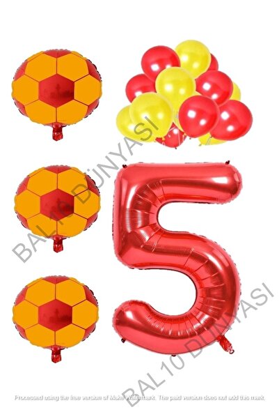 BAL10 DÜNYASI Yellow Red Football Ball Foil And Latex Balloon Number Set Age 5