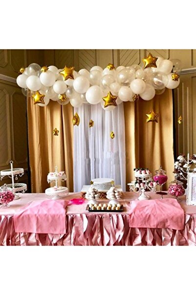 BAL10 DÜNYASI White Transparent Gold Star Chain Balloon Set