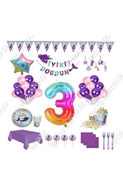 BAL10 DÜNYASI Deniz Kızı Teması Doğum Günü Seti 3 Yaş