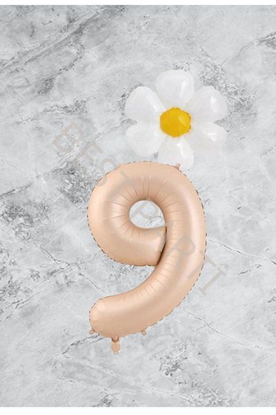BAL10 DÜNYASI 9 Years Old Sand Beige Number Daisy Foil Balloon Set