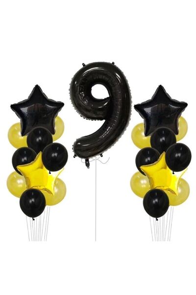 BAL10 DÜNYASI Yellow Gold Foil Balloon Number Set Birthday Ornament for 9 Years