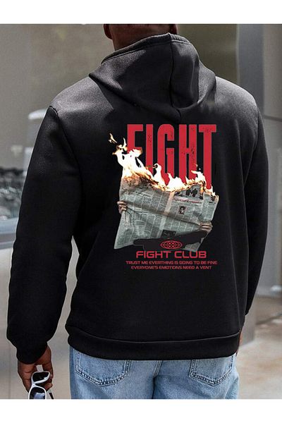 DEEPSENCE Men'S SweatShirt - Hooded, RoSewood Fabric, Fight Club Back Printed