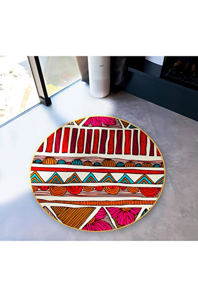 Rugs Modern Halı Mira Round Multicolored Flower Detailed Shapes Woven Base Mo...