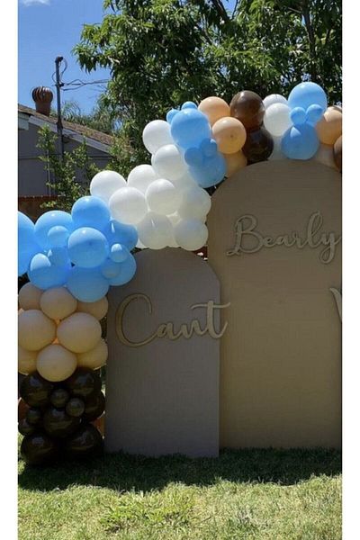 BAL10 DÜNYASI Pastel Blue White Chocolate Brown Skin Color Balloon Chain 50 Pieces + 5 mt Balloon Chain