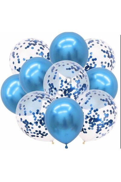 BAL10 DÜNYASI مجموعة بالونات شفافة مع قصاصات معدنية زرقاء وزرقاء