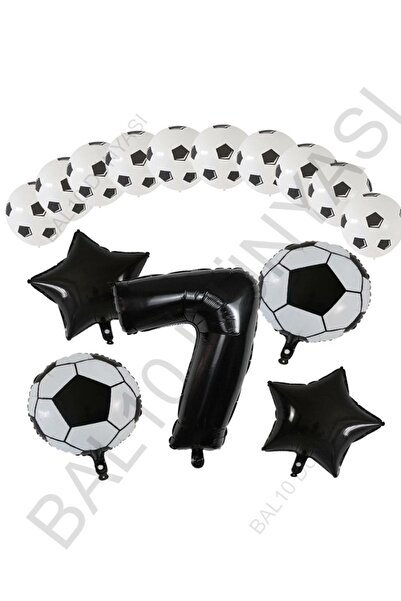 BAL10 DÜNYASI Football Ball Star Foil Black Number and Printed Balloon Set Age 7