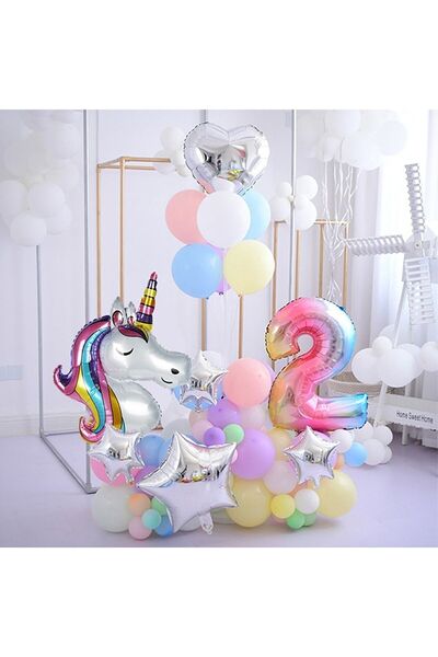 BAL10 DÜNYASI مجموعة ترحيب بعيد ميلاد بتصميم وحيد القرن مع بالونات بأرقام قوس...