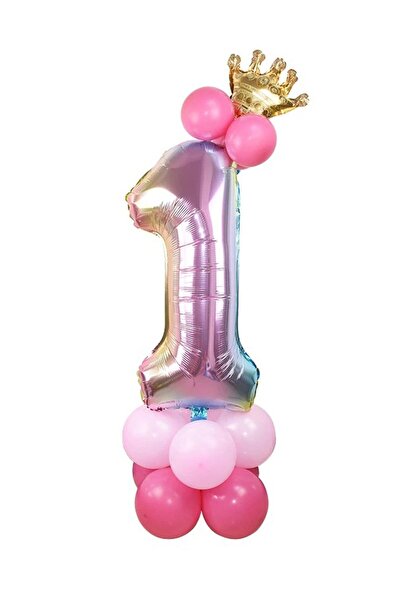BAL10 DÜNYASI 1 Year Old Rainbow Colors Number Balloon Gold Crowned 1 Number ...