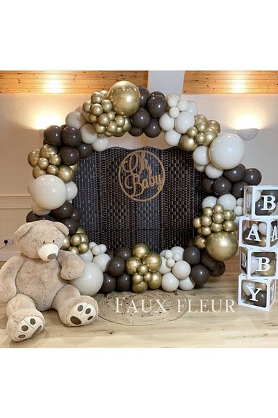 BAL10 DÜNYASI Chrome Gold Chocolate Brown and White Balloon Balloon Set 50 Pieces + 5 Mt Balloon Chain