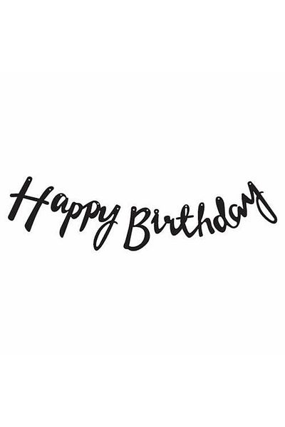 BAL10 DÜNYASI Happy Birthday Handwritten Calligraphic Banner Black