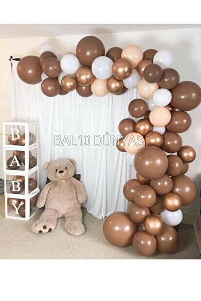 BAL10 DÜNYASI مجموعة بالونات كروم جولد شوكولاتة بنية وبيضاء 50 قطعة + سلسلة ب...