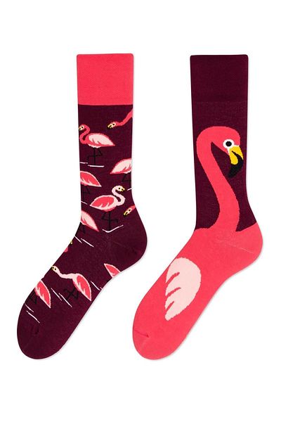 CARNAVAL SOCKS Цветни десни и леви чорапи с шарка на фламинго
