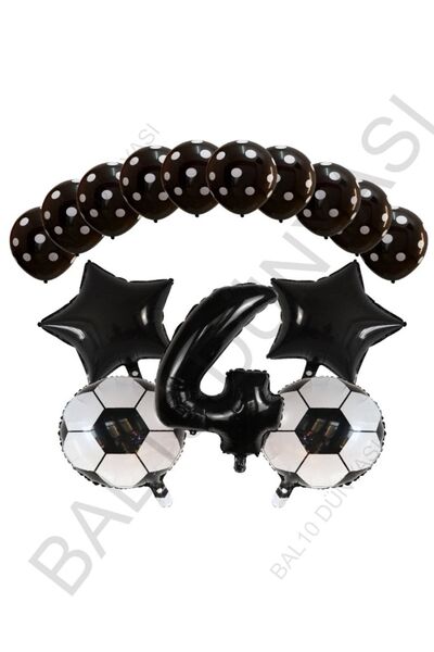 BAL10 DÜNYASI Black Number Football Ball Star Foil and Score Balloon Set Age 4