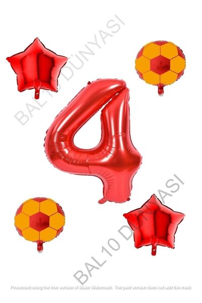 BAL10 DÜNYASI Yellow Red Football Ball Foil Balloon Set Age 4