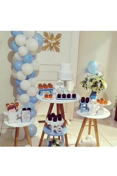 BAL10 DÜNYASI Pastel White And Blue Macaron Balloon Chain 50 Pieces