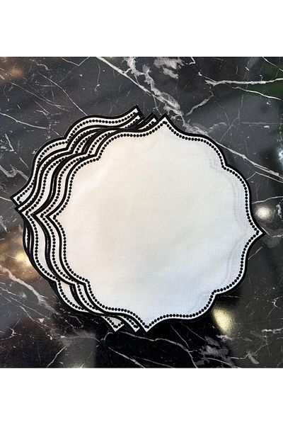 Onedekor Πλέγμα 6 τεμαχίων Lisa Linen Effect με κέντημα - Πλένεται στο πλυντήριο