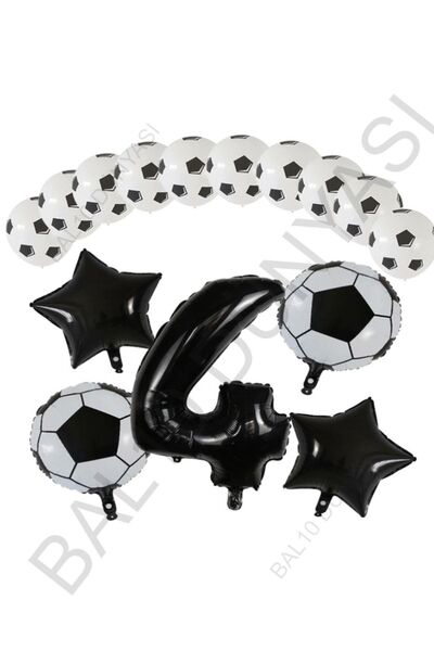 BAL10 DÜNYASI Football Ball Star Foil Black Number and Printed Balloon Set Age 4