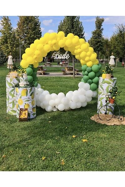 BAL10 DÜNYASI Lemon Concept Yellow Dark Green And White Balloon Chain 50 Pieces + 5 Mt Balloon Chain