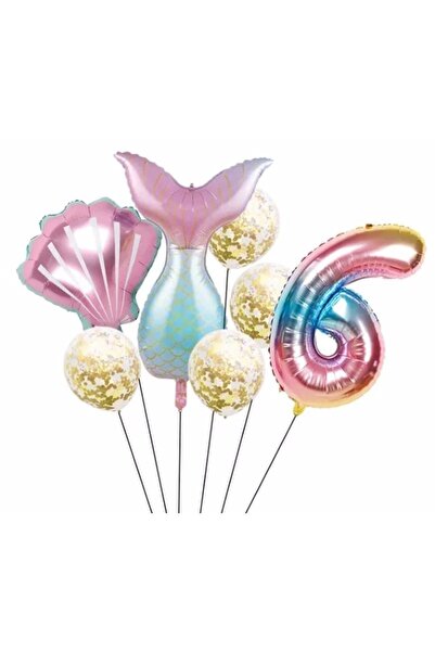 BAL10 DÜNYASI Deniz Kızı Kuyruk Folyo Set Konsept Doğum Günü Set 6 Yaş Balon