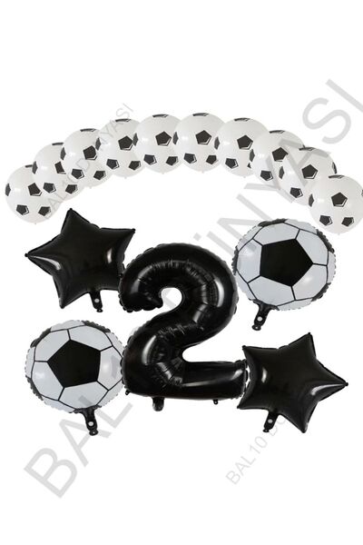 BAL10 DÜNYASI Football Ball Star Foil Black Number and Printed Balloon Set Age 2