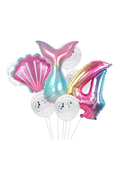 BEST PARTİ DOĞUM GÜNÜ PARTİ SÜSLERİ Mermaid Age 4 Set of 7 Foil Balloons